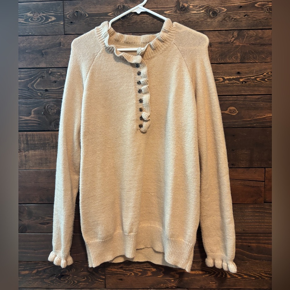Cream Sweater with Ruffle Collar